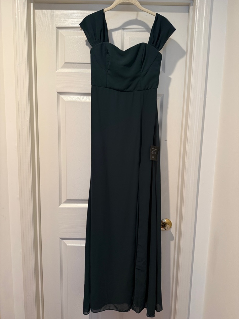 NWT Autumn Wedding Guest Elegant Forest GREEN On/Off Shoulder Front Slit S